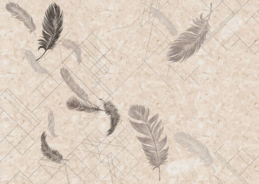 Фотообои и фрески на стену - абстракция, перья, бежевые