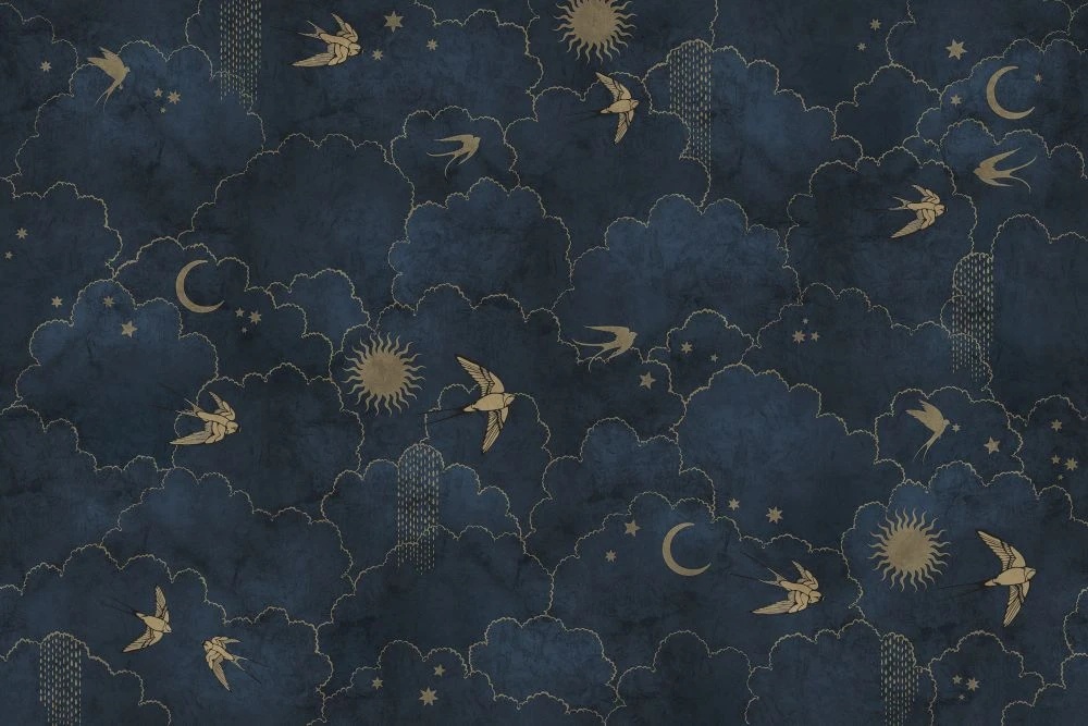 Фотообои и фрески на стену - в детскую комнату, обои с птицами, темно синие