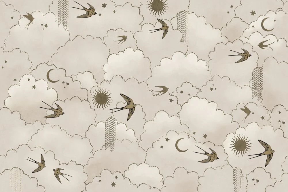 Фотообои и фрески на стену - в детскую комнату, обои с птицами, бежевые