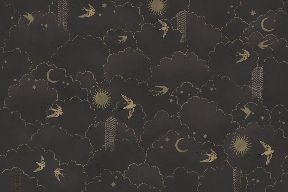 Фотообои и фрески на стену - в детскую комнату, обои с птицами, темно коричневая