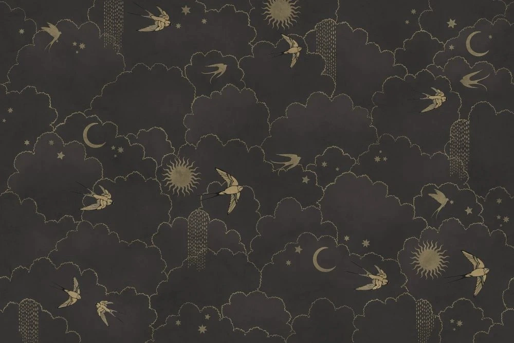 Фотообои и фрески на стену - в детскую комнату, обои с птицами, темно коричневая