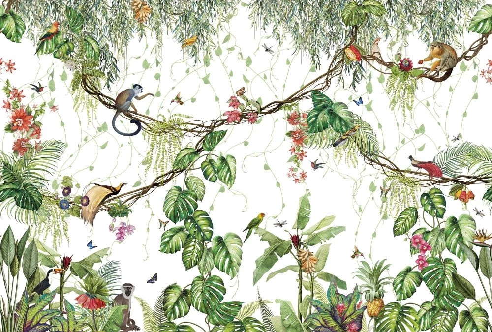 Фотообои на стену - в детскую комнату, лианы с обезьянками