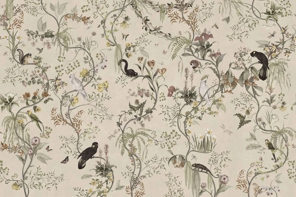 Фотообои и фрески на стену - в детскую комнату, обои с птицами, бежевые