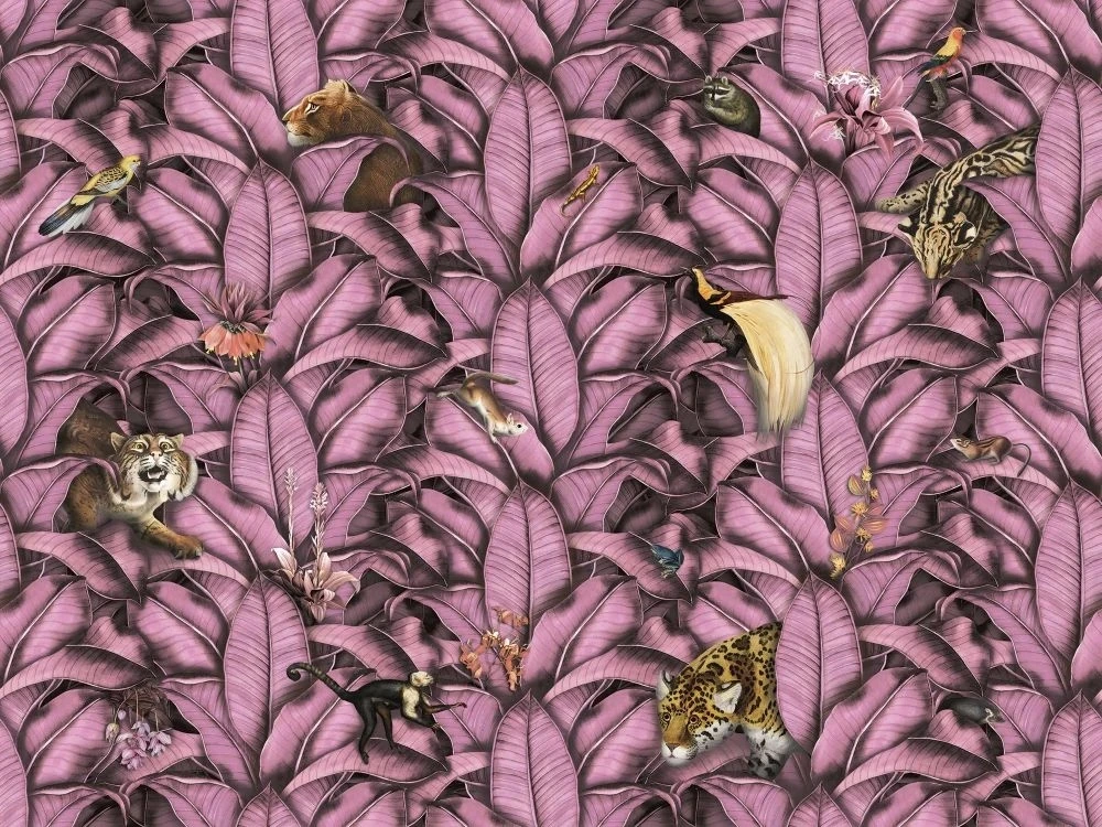 Фотообои и фрески на стену - в детскую комнату, обои с животными, листья, сиреневые