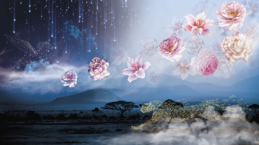 Фотообои на стену - обои с цветами, цветы на тёмном фоне