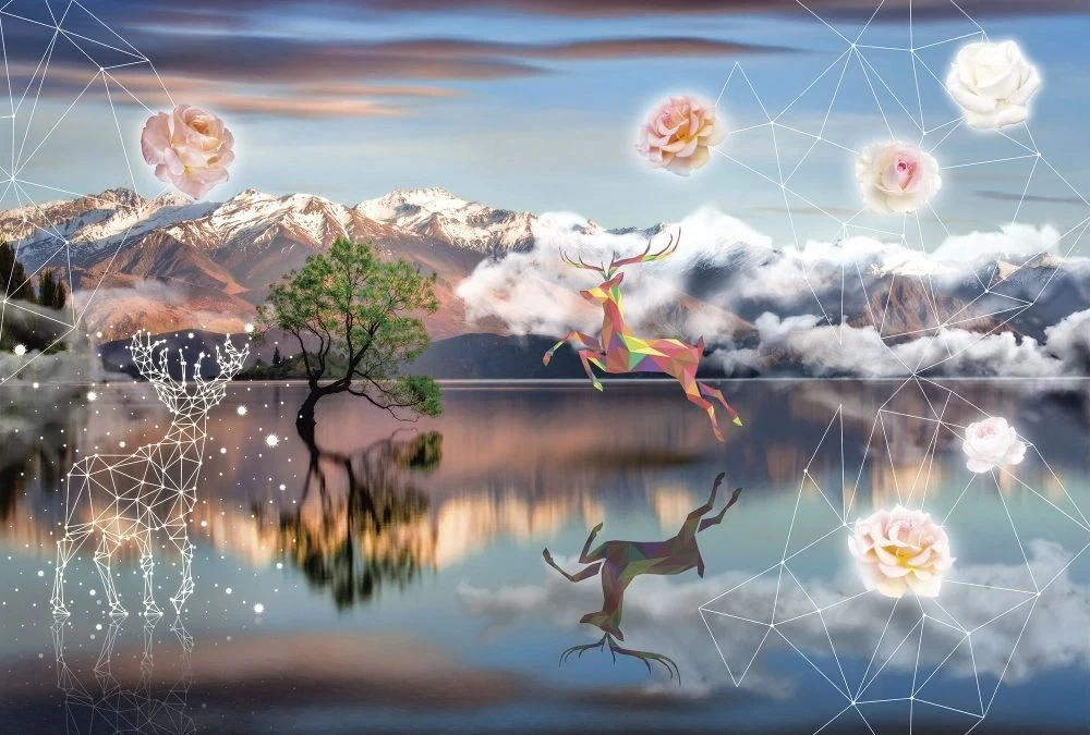 Фотообои и фрески на стену - в детскую комнату, пейзаж с оленями