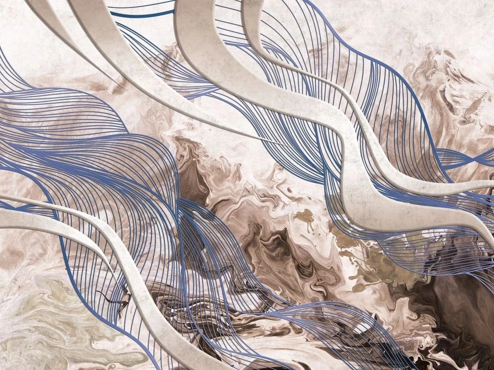 Фотообои и фрески на стену - в ванную комнату, под мрамор, линии, коричневая