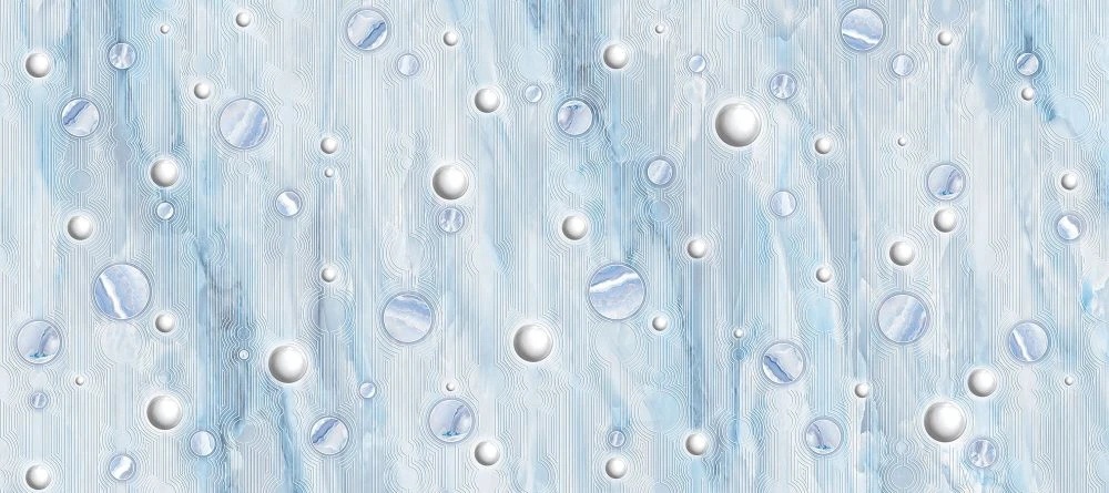 Фотообои и фрески на стену - в ванную комнату, под мрамор, светло голубая, капли