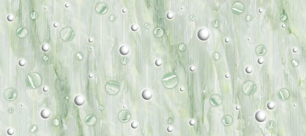 Фотообои и фрески на стену - в ванную комнату, под мрамор, светло зеленая, капли