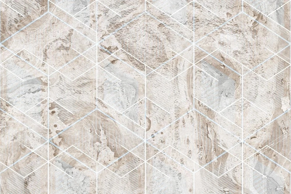 Фотообои на стену - в ванную комнату, бежевые, под мрамор, с узором