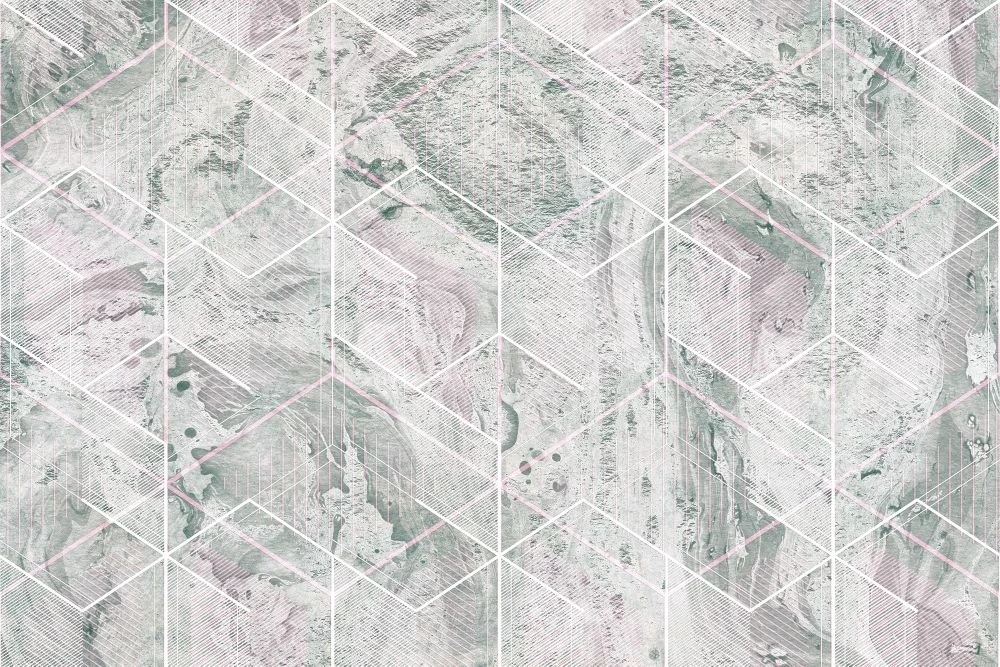 Фотообои и фрески на стену - в ванную комнату, зелено-розовая, под мрамор