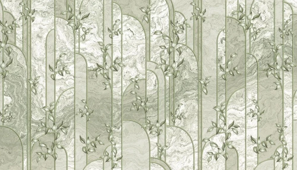 Фотообои на стену - в ванную комнату, под мрамор, серо-зеленая