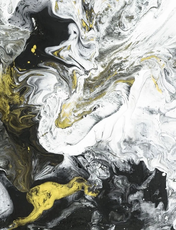 Фотообои на стену - в ванную комнату, под мрамор, черно-белые, с золотом