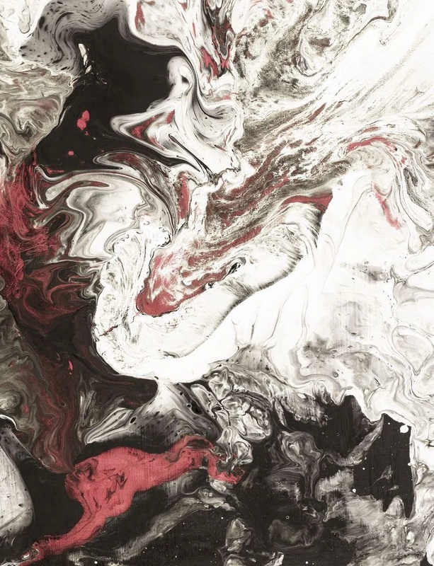 Фотообои на стену - в ванную комнату, под мрамор, черно-белые, с красным