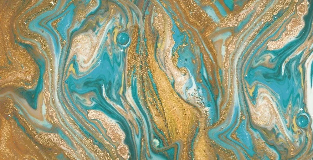 Фотообои и фрески на стену - в ванную комнату, под мрамор, рыже-бирюзовая