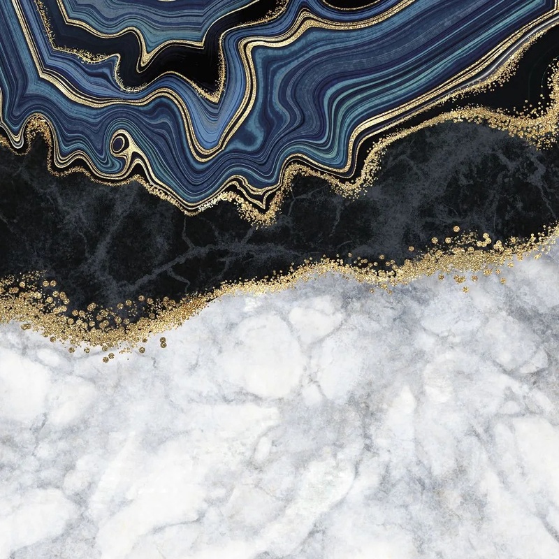 Фотообои на стену - в ванную комнату, под мрамор, черно-белые, с золотом