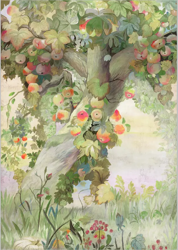 Фотообои и фрески на стену - персиковое дерево, листья, персики, трава, яблоня, сад, природа, дерево, кусты