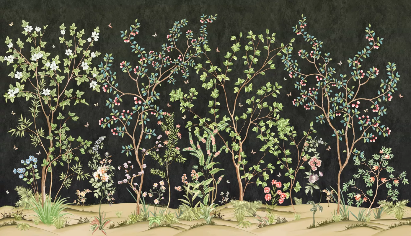 Фотообои и фрески на стену - стереоскопические, вишни, дерево, сад, черные