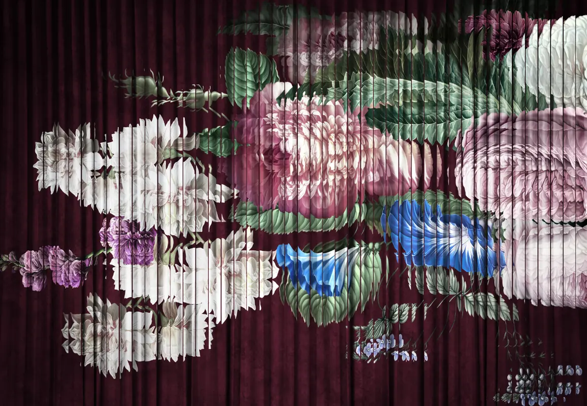 Фотообои и фрески на стену - лепестки, полосы, нежность, листья, растения, дерево, цветы, пионы, розы