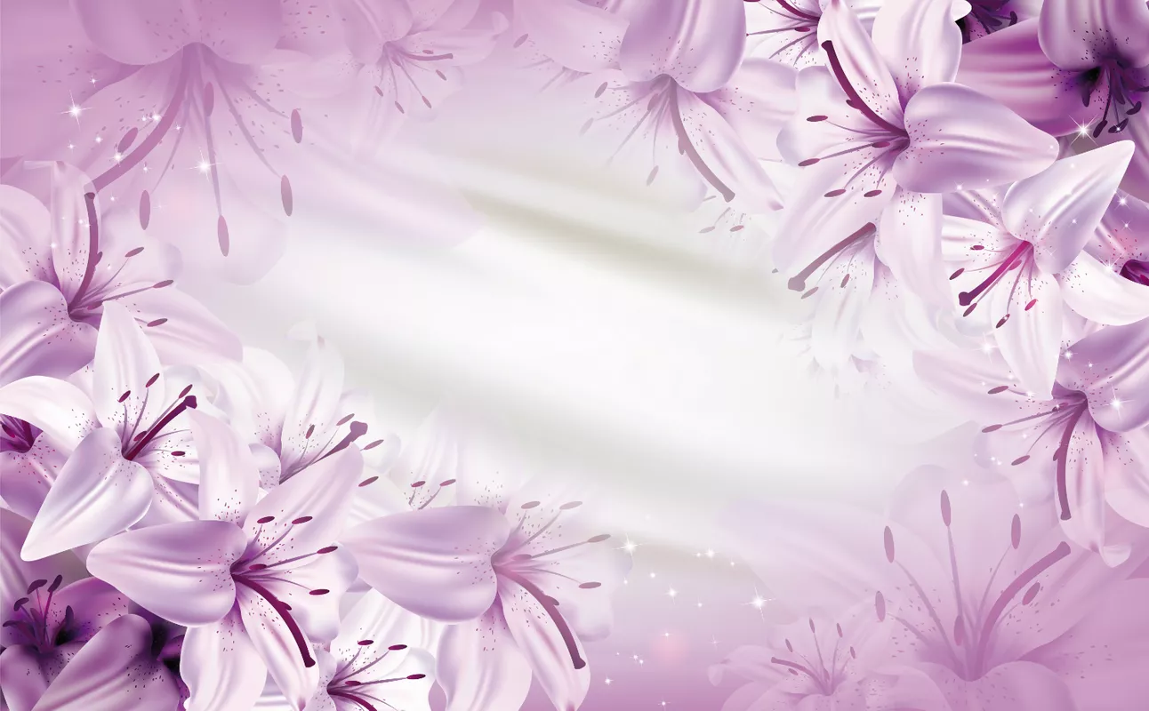 Фотообои и фрески на стену - драпировка, цветы, белые, фиолетовые, лилии