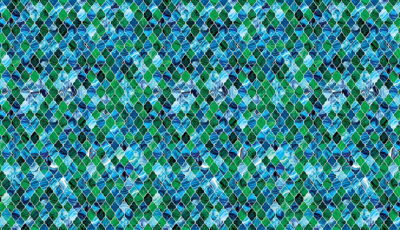 Фотообои и фрески на стену - геометрический узор, яркие, пестрые, синие, голубые, зеленые, бирюзовые, геометрия, малахит, абстракция, лоскутки, мазки, мозаика