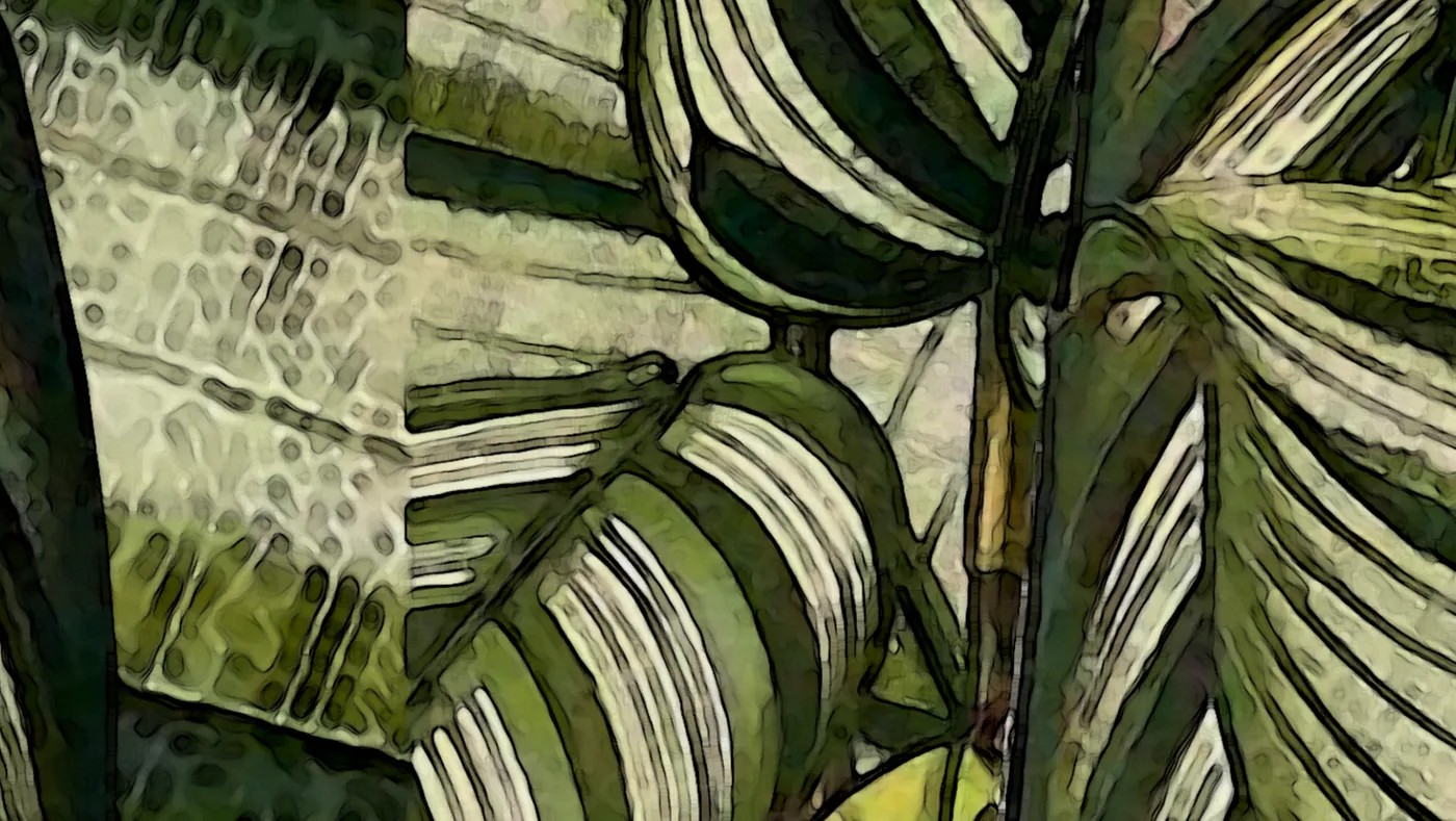 Фотообои и фрески на стену - листья, мозаика, зеленые, белые, пазл, аглаонема, абстракция, размытие