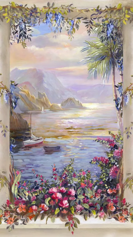 Фотообои и фрески на стену - морской пейзаж, белые, голубые, розоватые, расширяющие пространство
