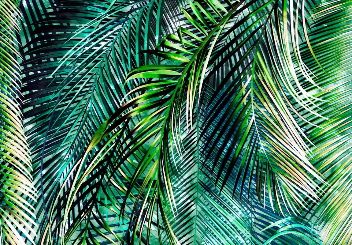Фотообои и фрески на стену - пальма, яркий, пальмовые листья, тропические листья, листья