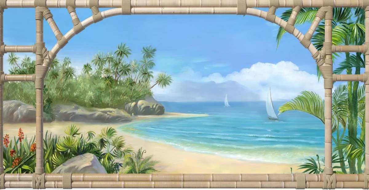 Фотообои и фрески на стену - пляж, морской пейзаж, экзотический вид, пальмы, море