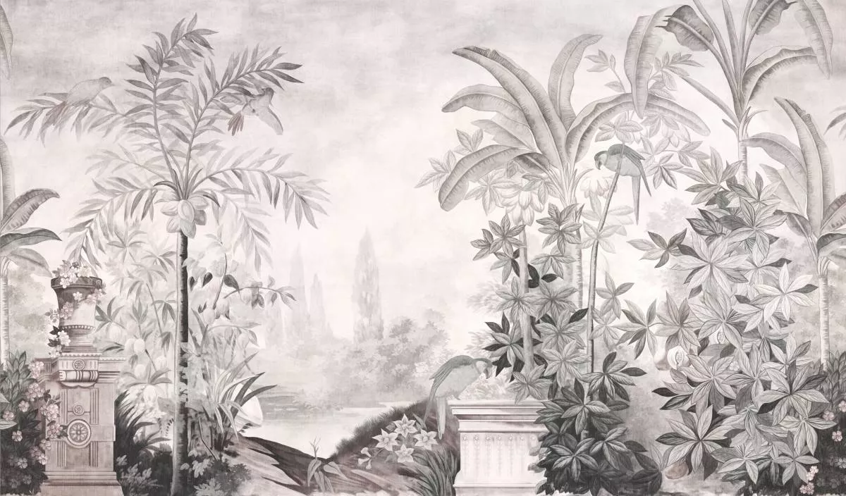 Фотообои и фрески на стену - серые, сад, деревья, пальмы, цветы