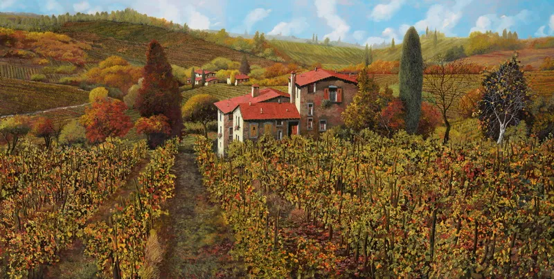 Фотообои и фрески на стену - осень, виноград, горизонт, небо, холмы