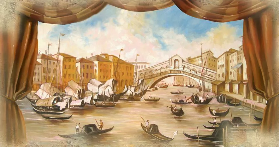 Фотообои и фрески на стену - пейзаж, природа, с лодками, лодочники, венеция