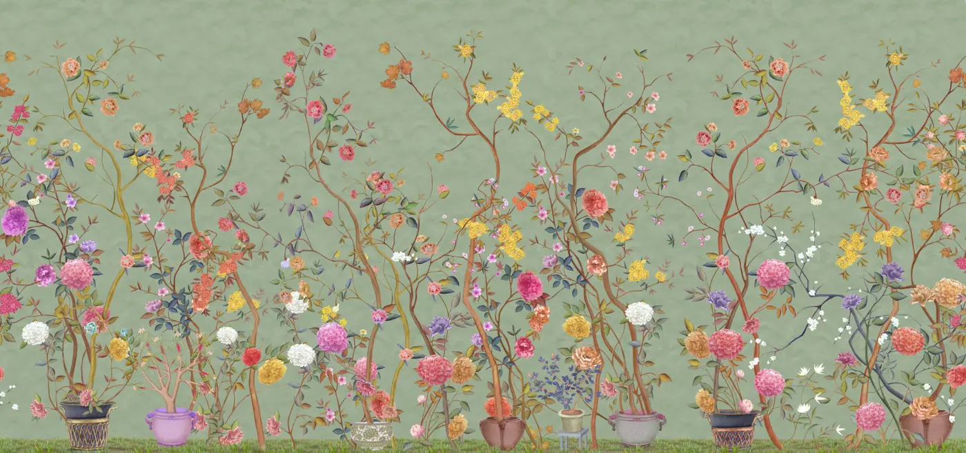Фотообои и фрески на стену - гортензия, лепестки, цветущие деревья, цветы, ветки, птицы, астра