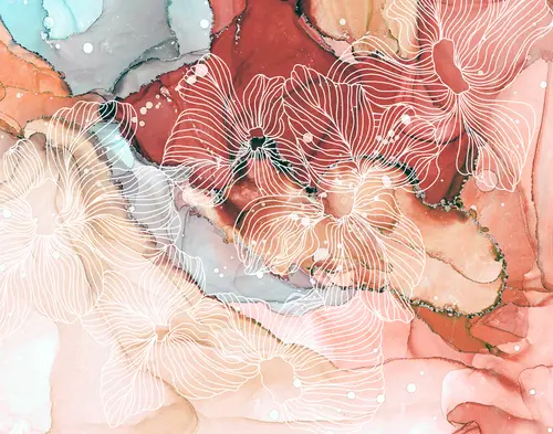 лепестки, минимализм, растения, цветы, акварель, листья