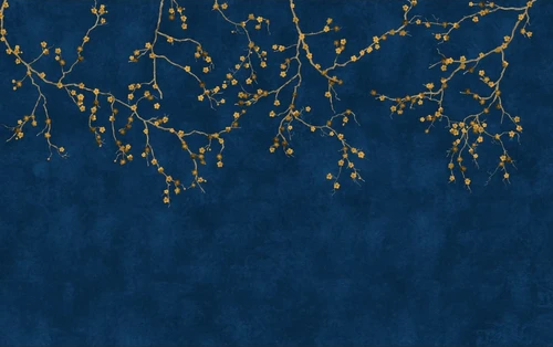 цветущие ветки, синий, ветки, золото