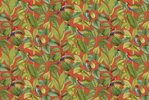 в загородный дом, листья, птицы, зеленые, красные