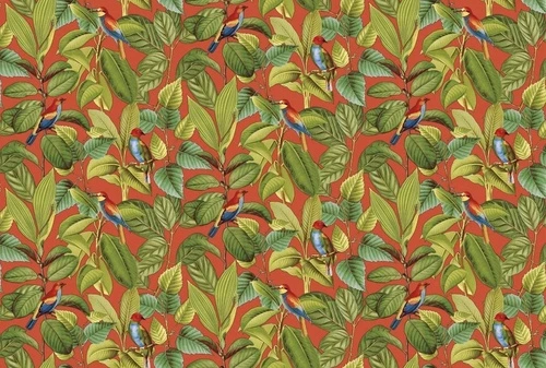 в загородный дом, листья, птицы, зеленые, красные