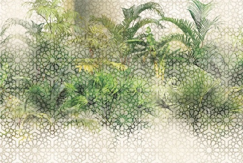 в загородный дом, листья, тропические, зеленые, узор