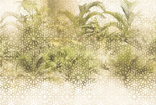 в загородный дом, листья, тропические, светло зеленые, узор