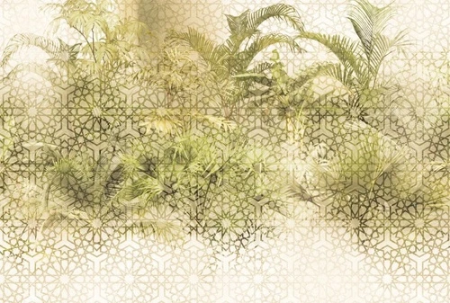 в загородный дом, листья, тропические, светло зеленые, узор