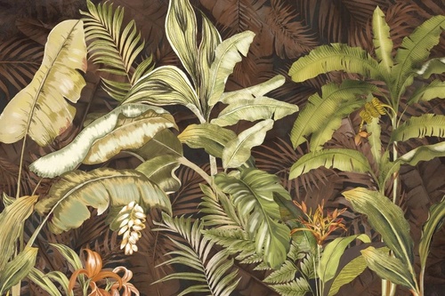 в загородный дом, листья, тропические, на коричневом фоне