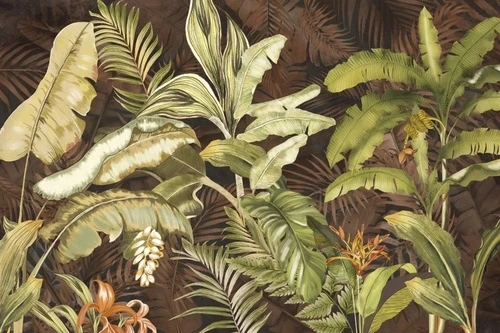 в загородный дом, листья, тропические, на коричневом фоне