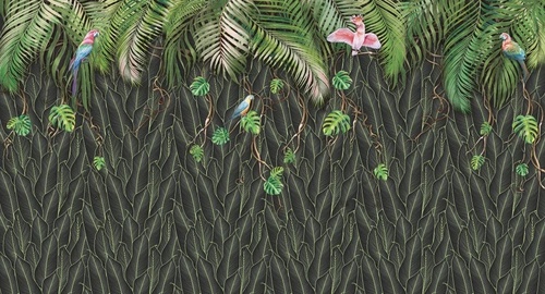 в загородный дом, листья, тропические, на темном фоне