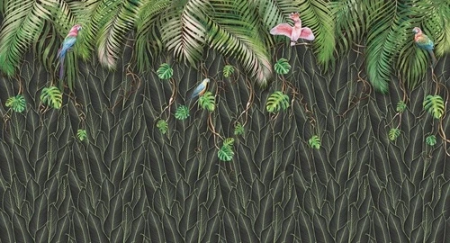 в загородный дом, листья, тропические, на темном фоне