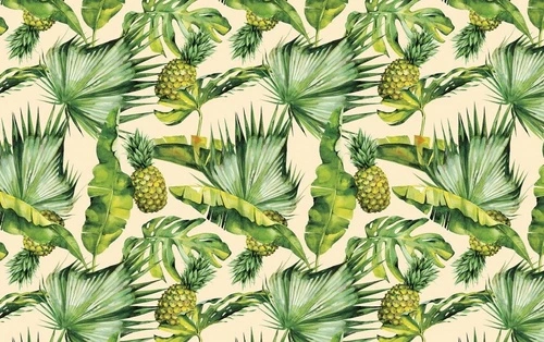 в загородный дом, листья, тропические, ананасы, на желтом фоне