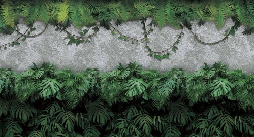 в загородный дом, тропические листья, на стене