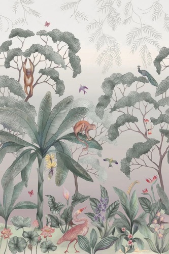 в загородный дом, тропики, пальмы, на сером фоне