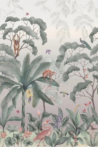 в загородный дом, тропики, пальмы, на сером фоне