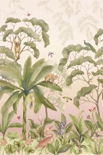 в загородный дом, тропики, пальмы, на бежевом фоне