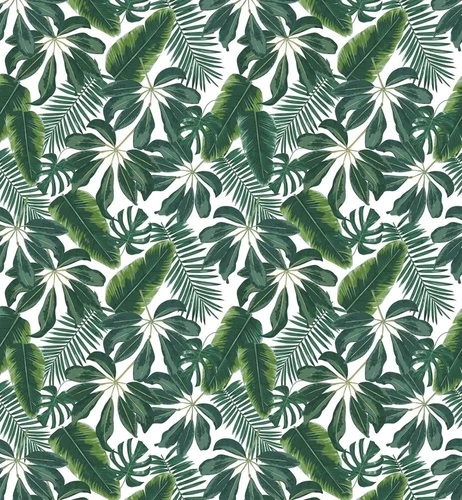 в  загородный дом, листья, тропические, темно зеленые, на белом фоне